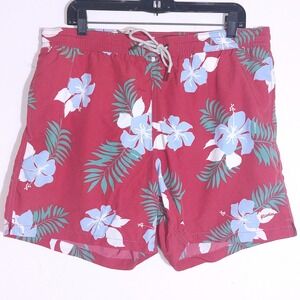 Richards Mar Rio de Janeiro Mens Red Floral Tropical Swim Trunks Shorts Size 5